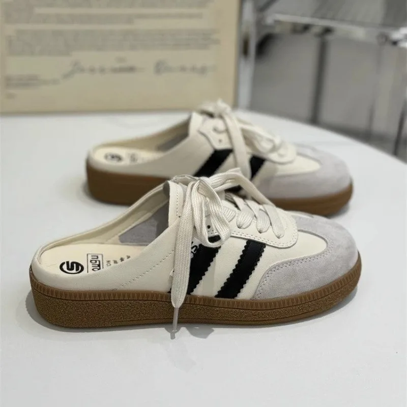 Sneaker Care Set - 女性ミュール靴スポーツラウンドトゥフラット女性の靴スニーカー下駄プラットフォーム夏スリップオンクリーパー包頭スライドスリッパ